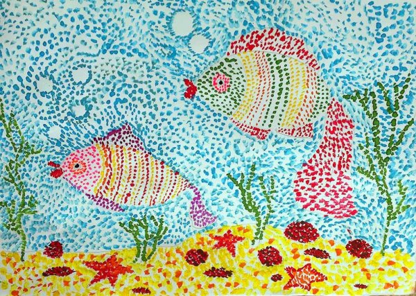 Подводный мир техника пуантилизм