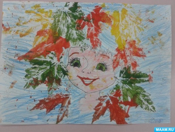 Рисование отпечатками листьев