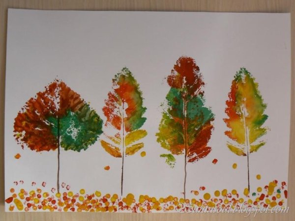 Рисование - печать листьями "осенний лес".