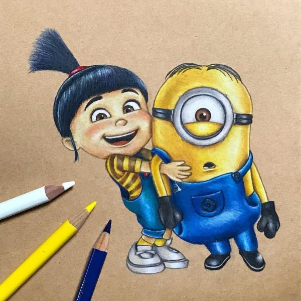 Миньоны с разноцветными карандашами