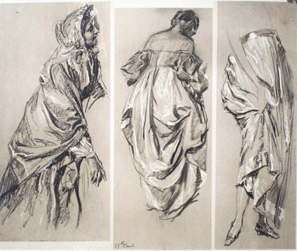 Складки ткани карандашом