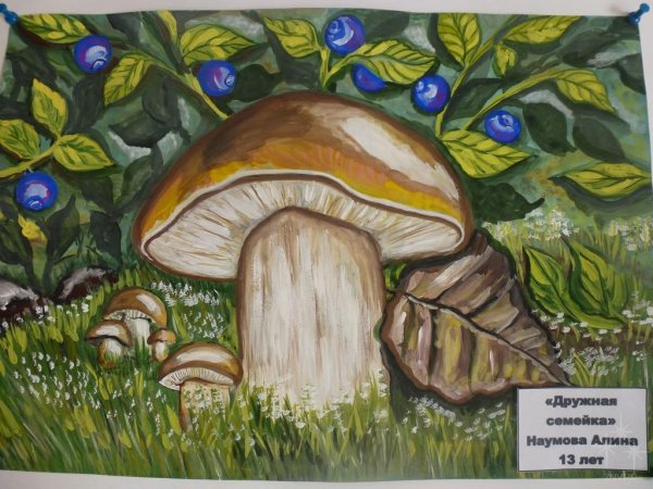 Нарисовать грибную поляну