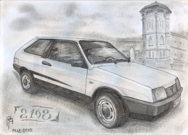 ВАЗ 2108 спереди карандашом