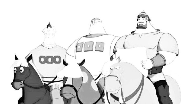 Три богатыря Васнецова черно белая