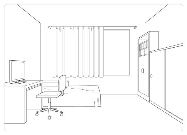 Интерьер комнаты подростка карандашом