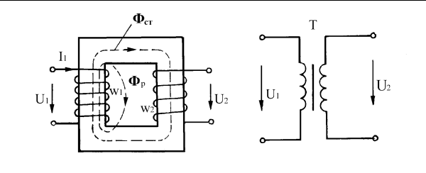 Принципиальная схема однофазного трансформатора