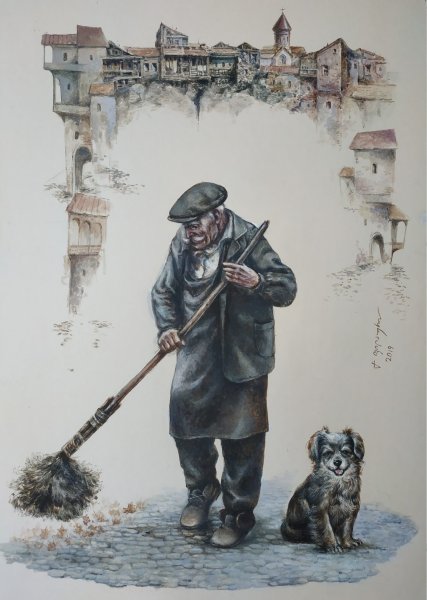 Дворник с метлой