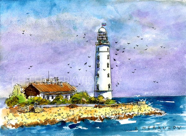 Маяк Херсонес акварель