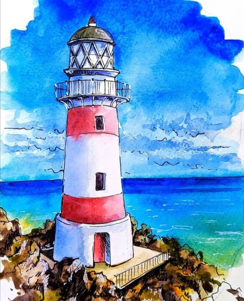 Круглая картина с маяком