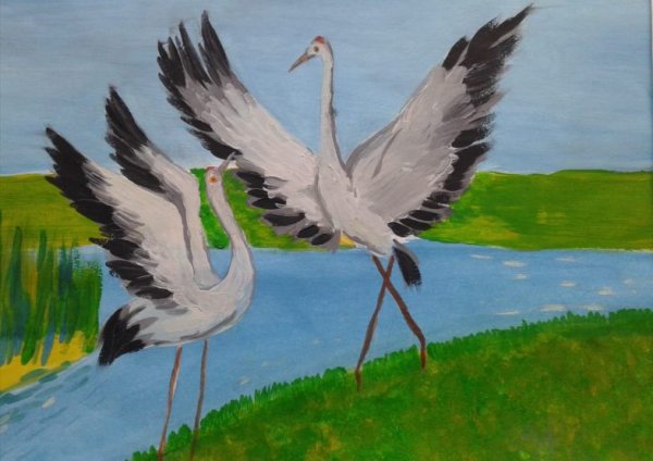 Журавль рисунок карандашом