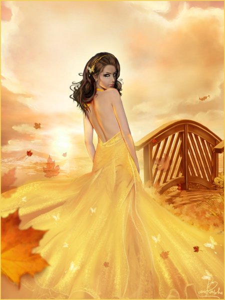 Девушка в желтом платье арт