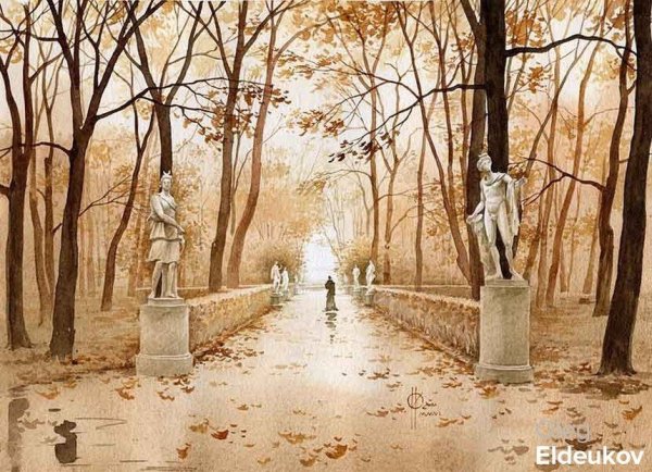 Летний сад Санкт Петербург акварель