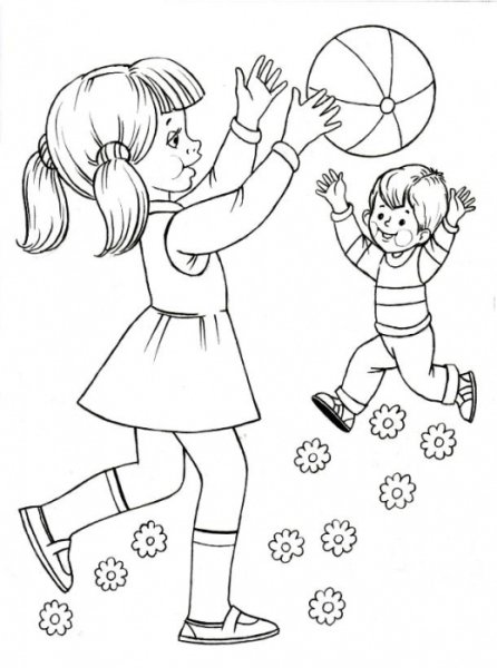 Раскраска девочка с мячом