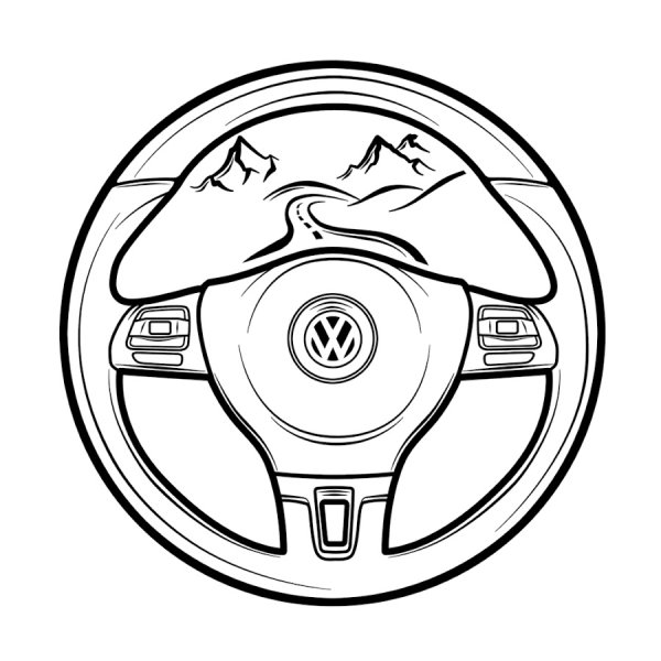 Нарисованный руль автомобиля Мерседес вид сбоку