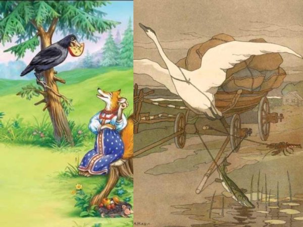 Иллюстрация к басне Крылова ворона и лисица