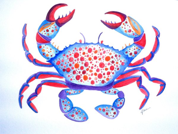 Рисование красками краба для детей