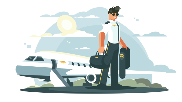 Самолет с летчиком на прозрачном фоне