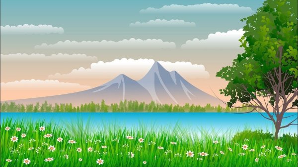 Горы на горизонте рисунок