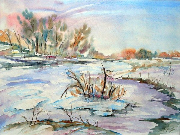 Весенний пейзаж акварелью