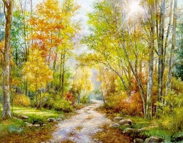 Осенний пейзаж цветными карандашами