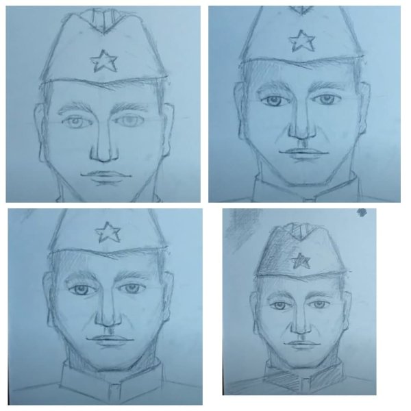 Поэтапное рисование портрета солдата