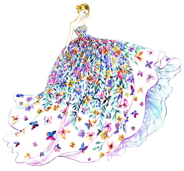 Девушка в платье рисунок