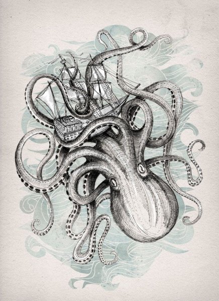 Тату эскизы Кракен осьминог
