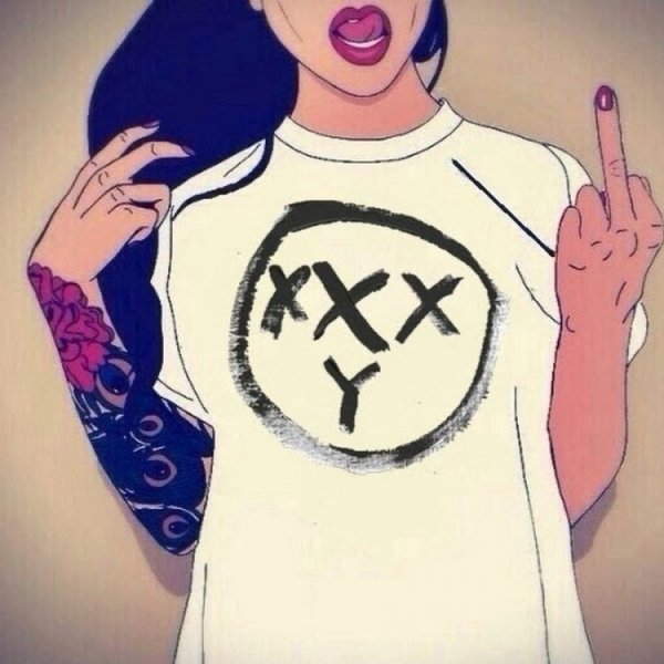 Нарисованная девочка с факом