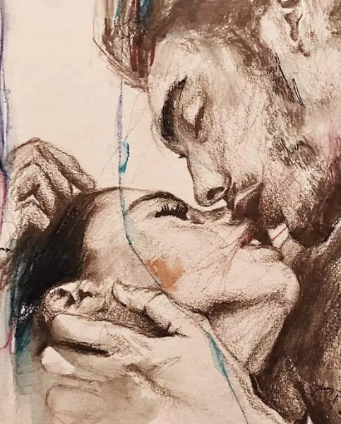 Картина акварелью поцелуй