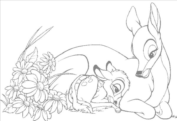 Олененок Бэмби раскраска для детей