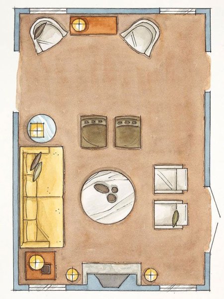 Расстановка мебели вид сверху