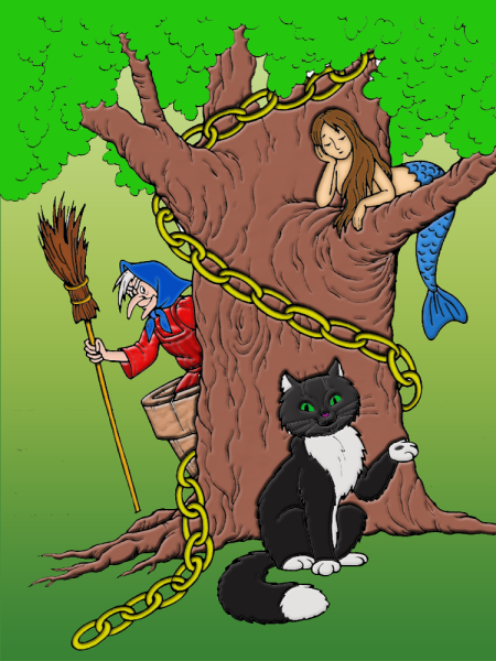 У Лукоморья дуб зеленый иллюстрации