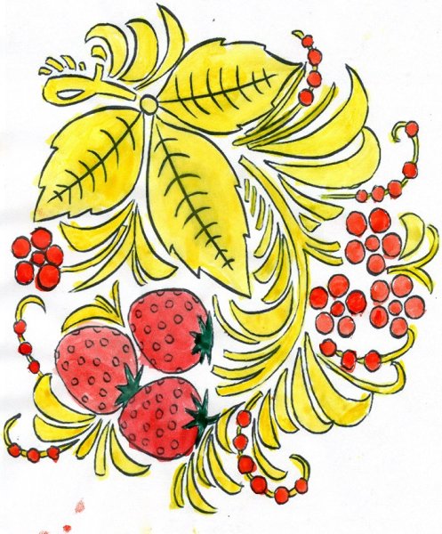 Элементы хохломской росписи Рябинка