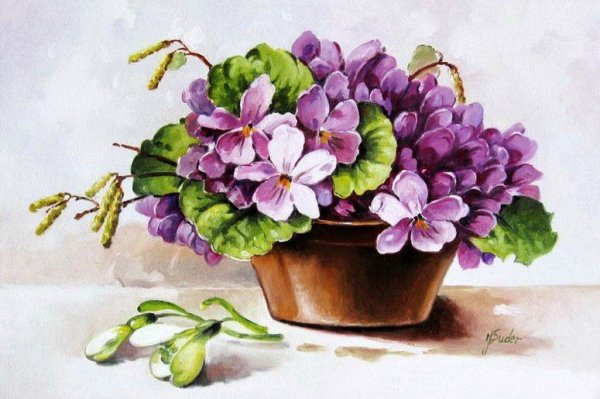 Живопись букетик лесных фиалок