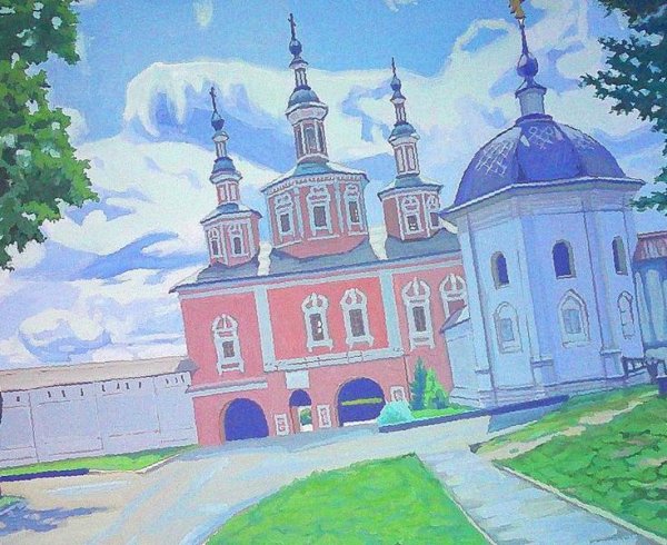 Монастырь карандашом разноцветными Староладожский Никольский