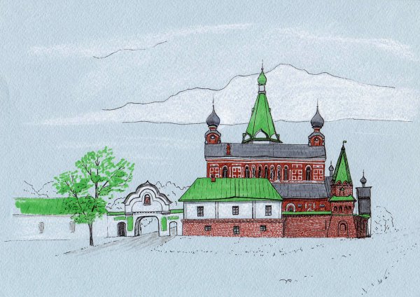 Свияжский Успенский монастырь акварелью