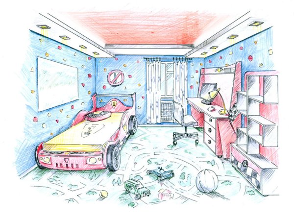 Раскраска комната для девочки