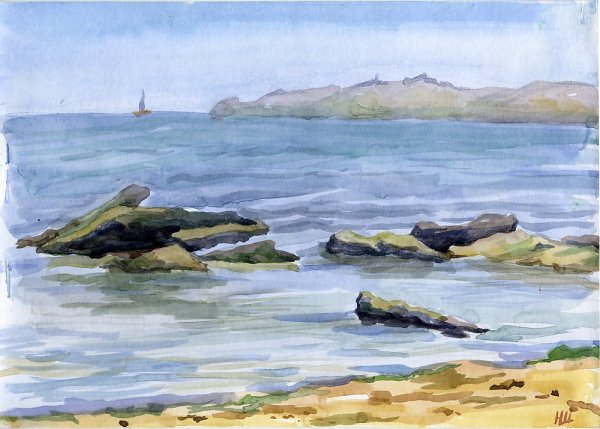 Этюд моря акварелью