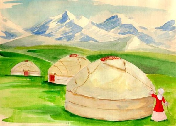 Кыргызская юрта рисунок