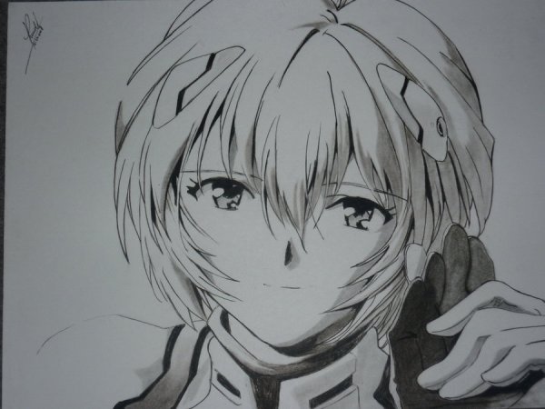 Рей Евангелион черно белая