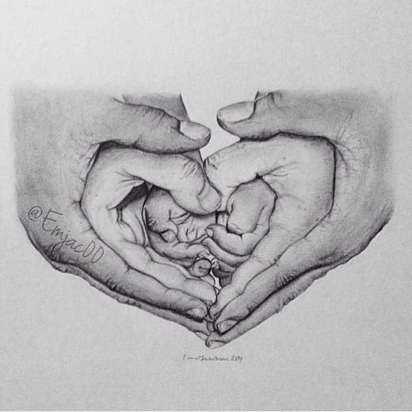 Сердце в руках карандашом