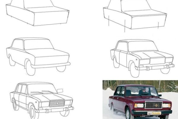 Рисунок ВАЗ 2107 карандашом с переди