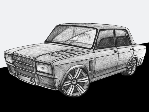 Нарисовать ВАЗ 2107 спереди