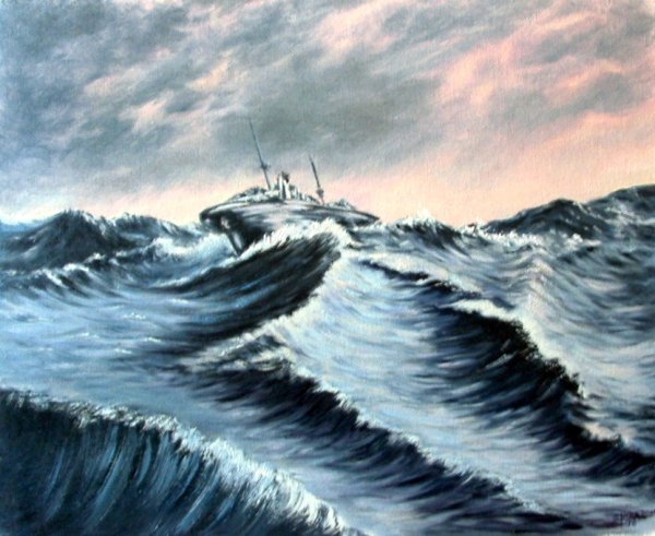 Шторм на море карандашом