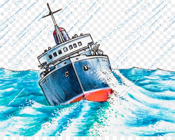 Пароход на волнах рисунок