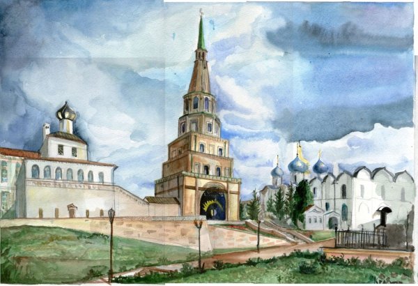 Казанский Кремль акварель