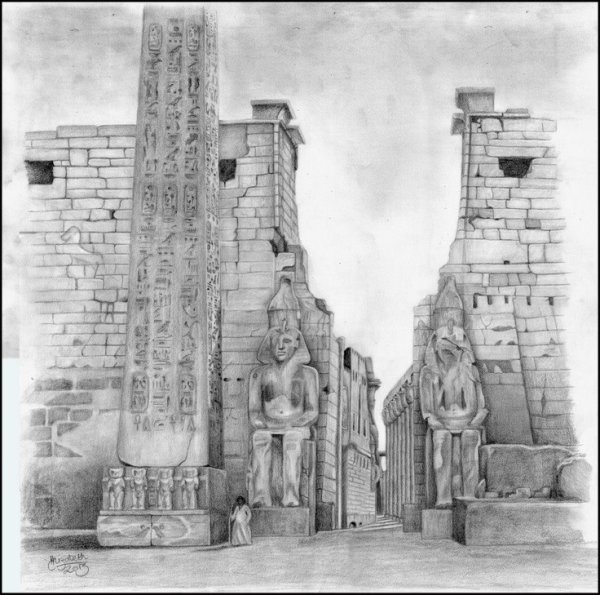 Храм в Фивах Египет черно белая