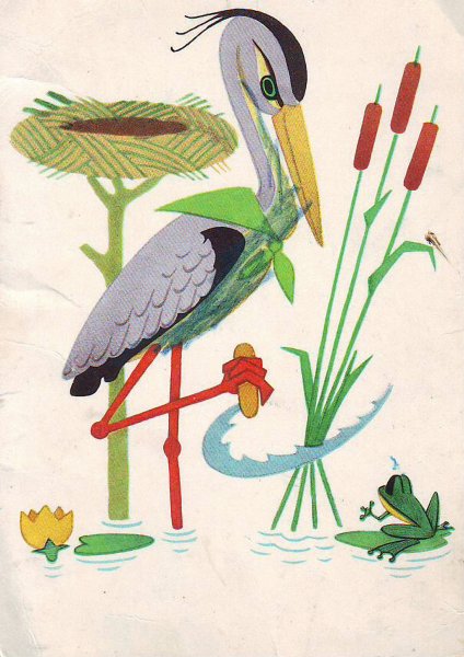 Цапля на белом фоне