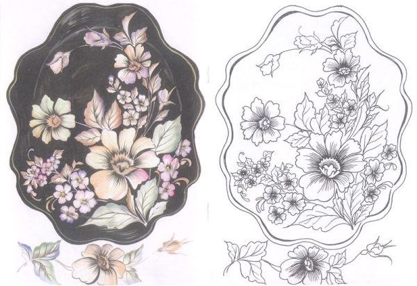 Жостовский поднос разукрашка