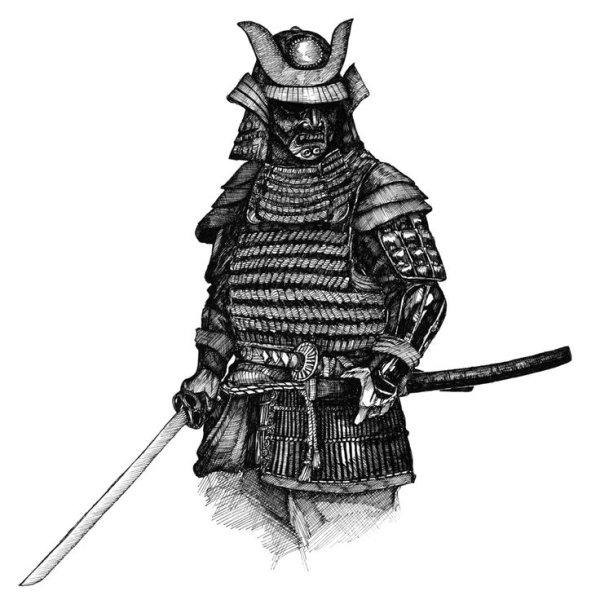 Самурай черно белый арт